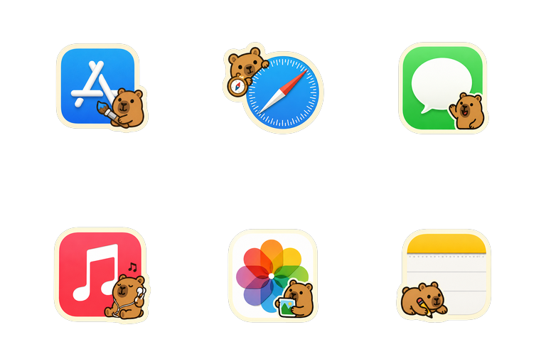 Preview of the Capybara Solid Mac icon theme across apps and folders