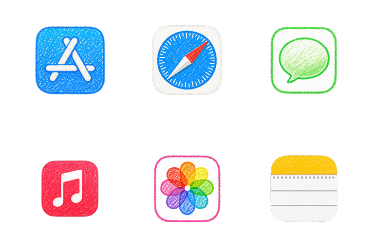 Preview of the Crayon Sketch Mac icon theme across apps and folders