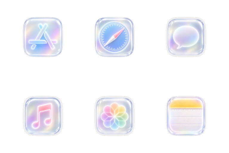 Preview of the Fantasy Crystal Mac icon theme across apps and folders