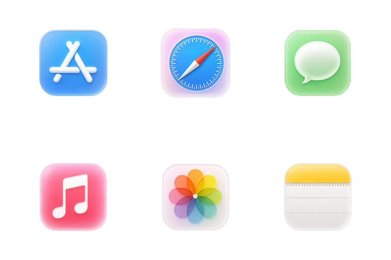 Preview of the Glass Mac icon theme across apps and folders