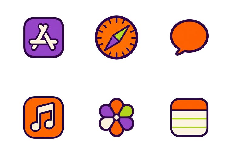 Preview of the Halloween Mac icon theme across apps and folders