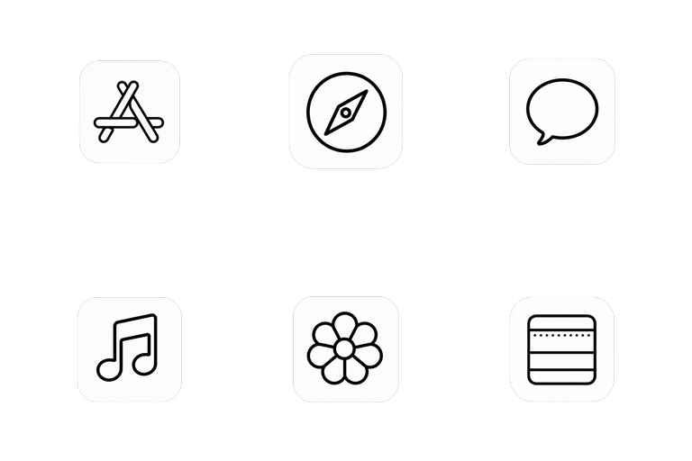 Preview of the Pure Line Mac icon theme across apps and folders