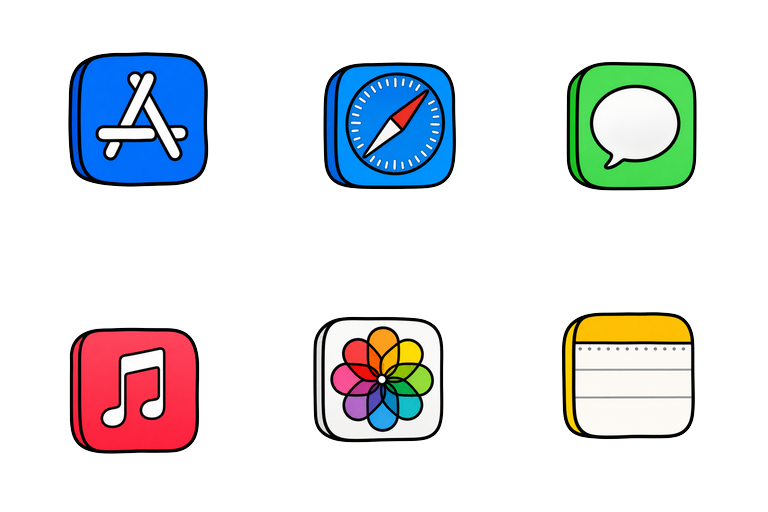 Preview of the Wobble Pop Mac icon theme across apps and folders