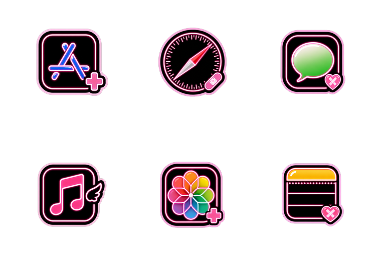 Preview of the Yami Kawaii Neon Mac icon theme across apps and folders